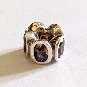 Authentic Retired Pandora Brown Oval Lights CZ Silver Charm